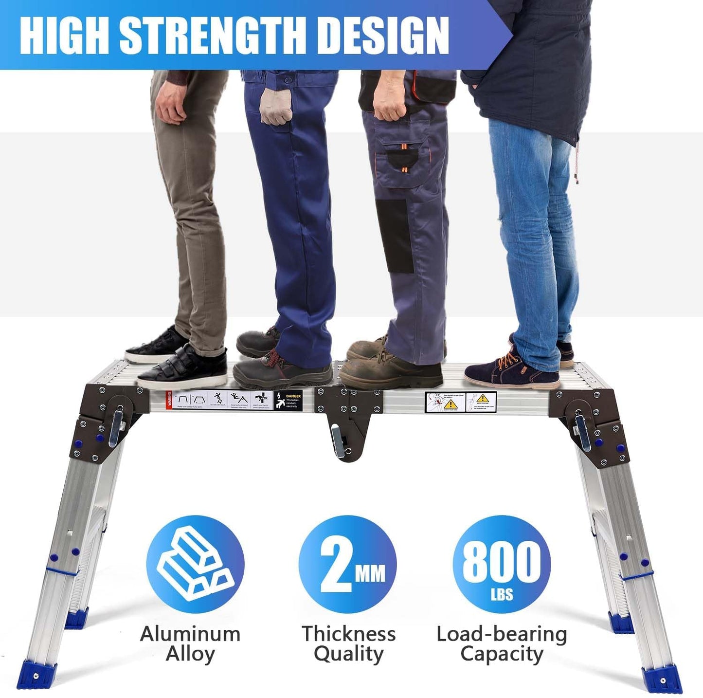 14-20” 26-Level Adjustable Aluminum Work Platform Bench Step Stool Ladder | 6/25” Increase, 800lbs Loading Capacity, Non-Slip Surface, Portable, Foldable, For Uneven Ground Car Washing Home Painting
