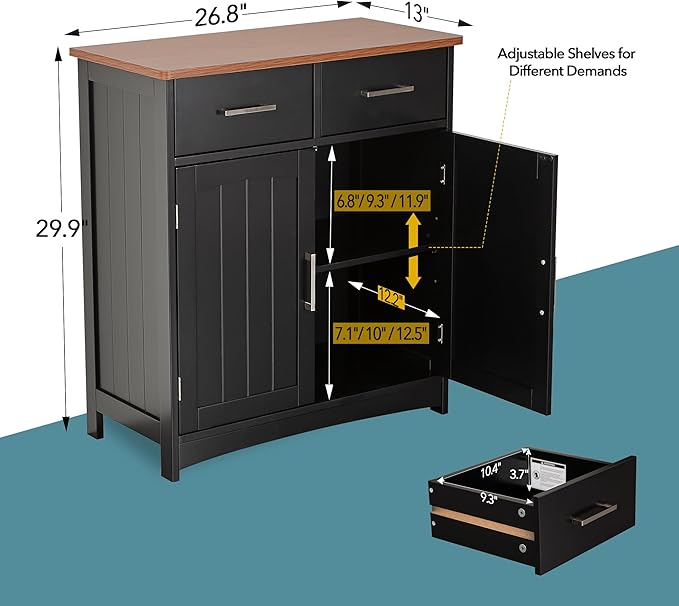 Buffet Cabinet with Storage, Coffee Bar Cabinet 26 x 30 Inches, Oak Top - Image 2