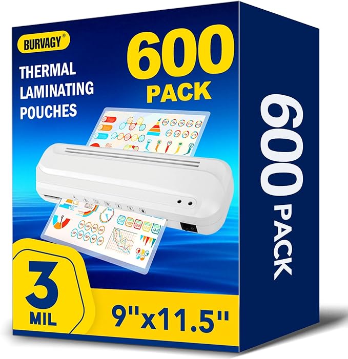 BURVAGY 600 Pack Laminating Sheets, 3 Mil, 9 x 11.5 Inches Thermal Laminating by BURVAGY