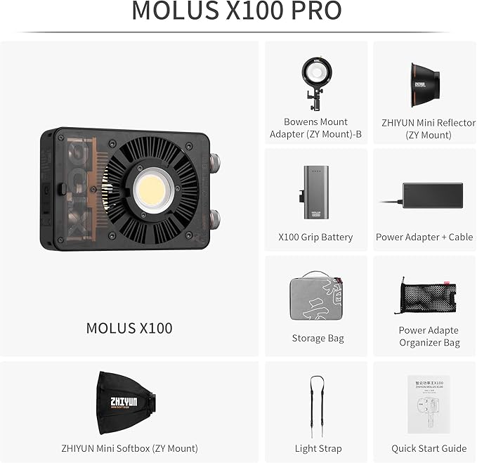 ZHIYUN MOLUS X100 Bi-Color Pro 100W Video Light V2 Upgraded Version - Image 2