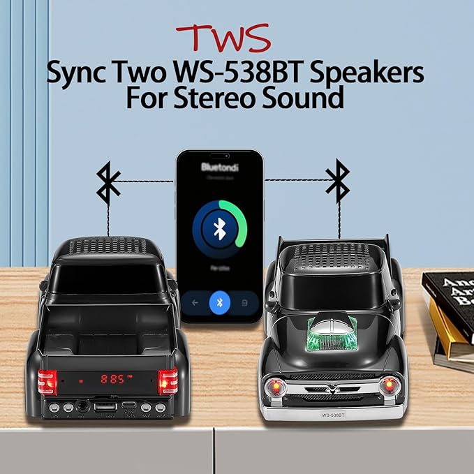 WSTER WS-538 Retro Pickup Truck Bluetooth Replica Speaker – Portable Wireless - Image 4