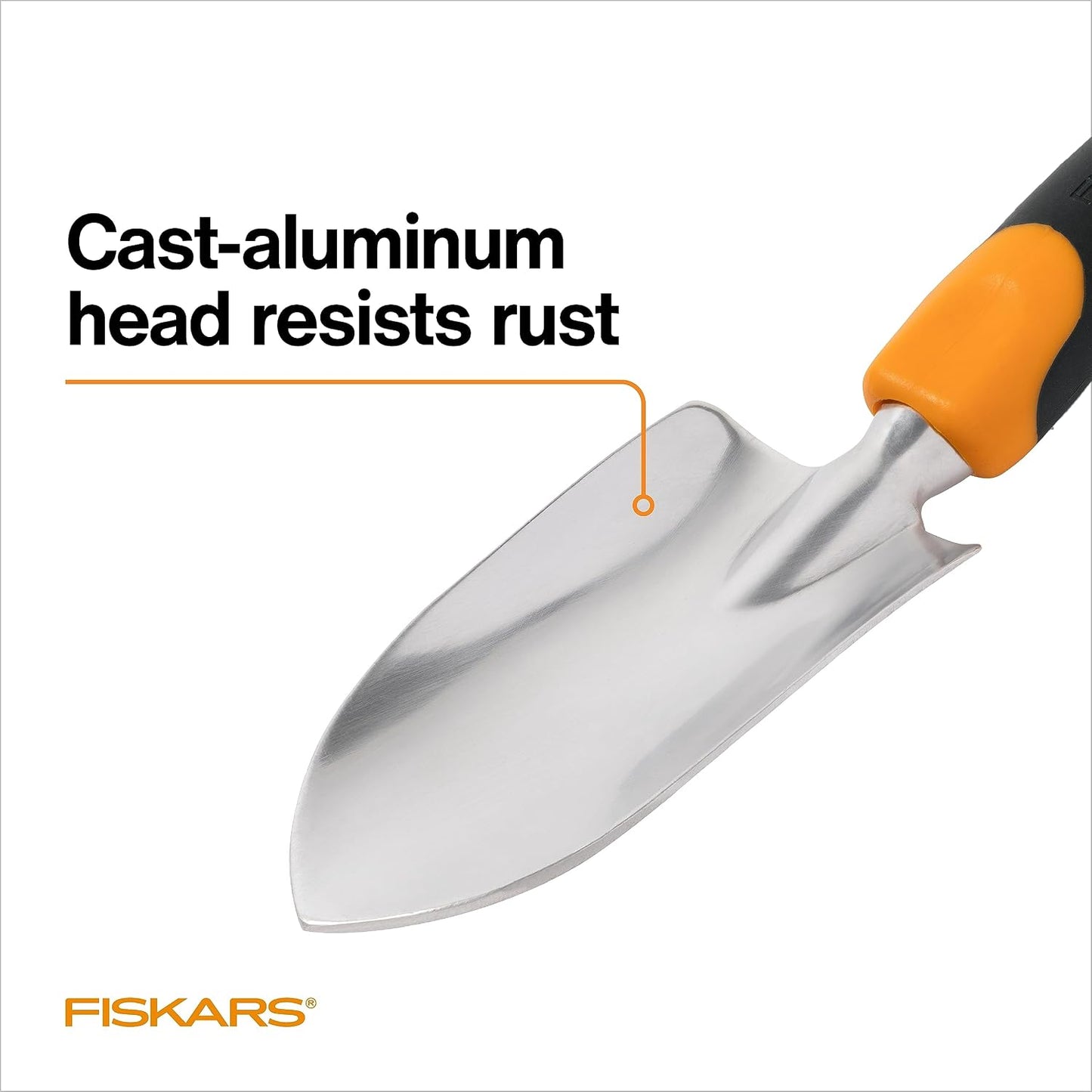 Fiskars Ergo Garden Trowel, Heavy Duty Hand Tool for Digging and Planting | Heavy-Duty Cast Aluminum Rust Resistant Head, Ergonomic Comfort Grip Handle, Hang Hole for Easy Storage, Yard Beds and Pots