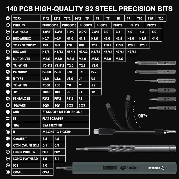 STREBITO Mini Electric Screwdriver, 155 in 1 Electric Precision Screwdriver Set - Image 5