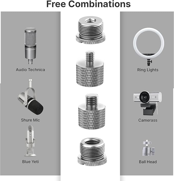 IXTECH Mic Stand Adapter Set 8 pieces Metal Microphone Stand Screw Thread - Image 3