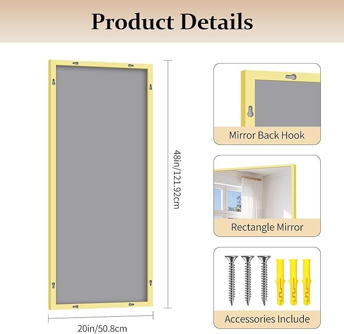 Gold Bathroom Mirror for Wall, 20x48 Inch Rectangle Mirror - Image 5