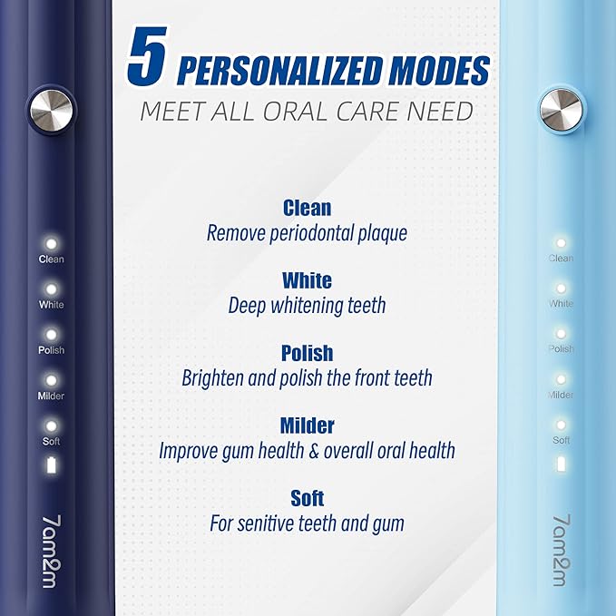 7AM2M Rechargeable Sonic Electric Toothbrush 2 Pack, Soft Toothbrushes - Image 2