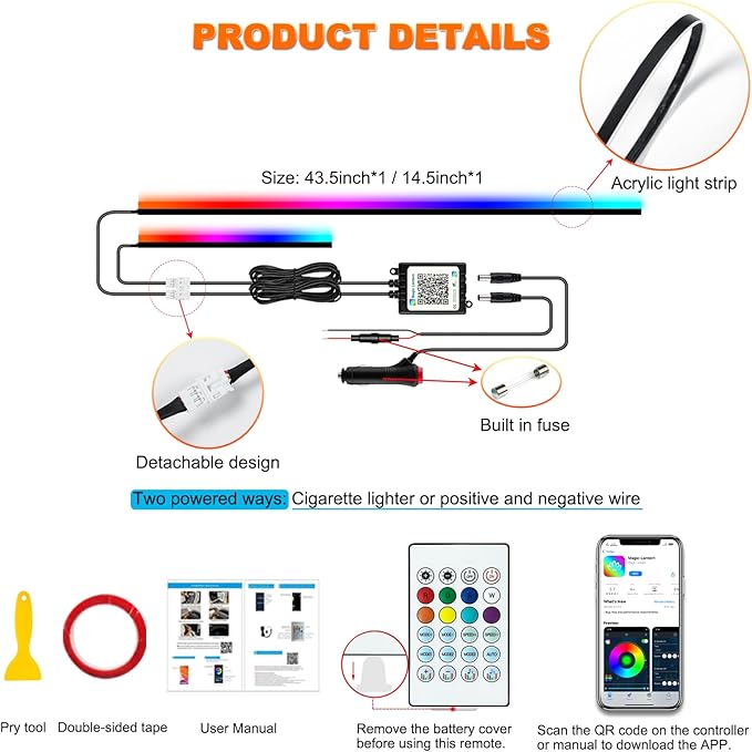 Jushope Interior Car LED Strip Lights, Acrylic LED Lights - Image 6