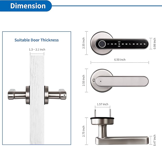 Smart Lock CATCHFACE Fingerprint Door Handle 5-1 Keyless Entry Door Lock - Image 3