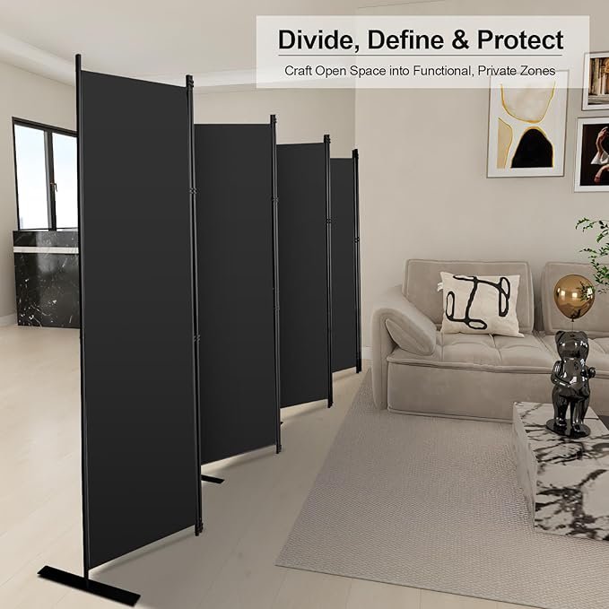MAYOLIAH 8-Panel Black Room Divider 6ft Tall Folding Privacy Screen Portable - Image 5