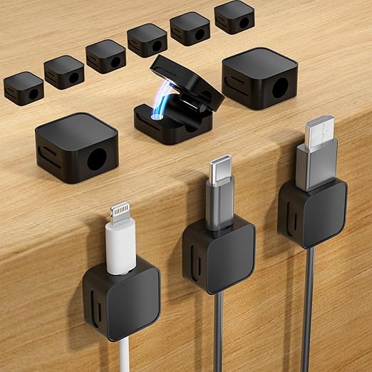 12 Black Magnetic Cable Clips, Under Desk Cable Management, Cord Holder by Unknown