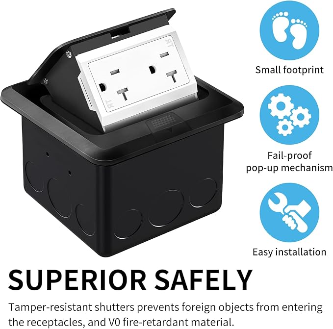 Vagueior Recessed Floor Electrical Outlet Kit, Waterproof Electrical Outlet - Image 4