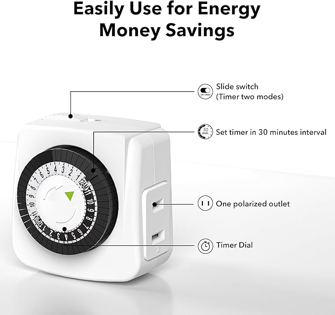 BN-LINK Indoor Timers Plug Mechanical 2 Prong 24-Hour Mini Lamp Timers 2 Pack - Image 2