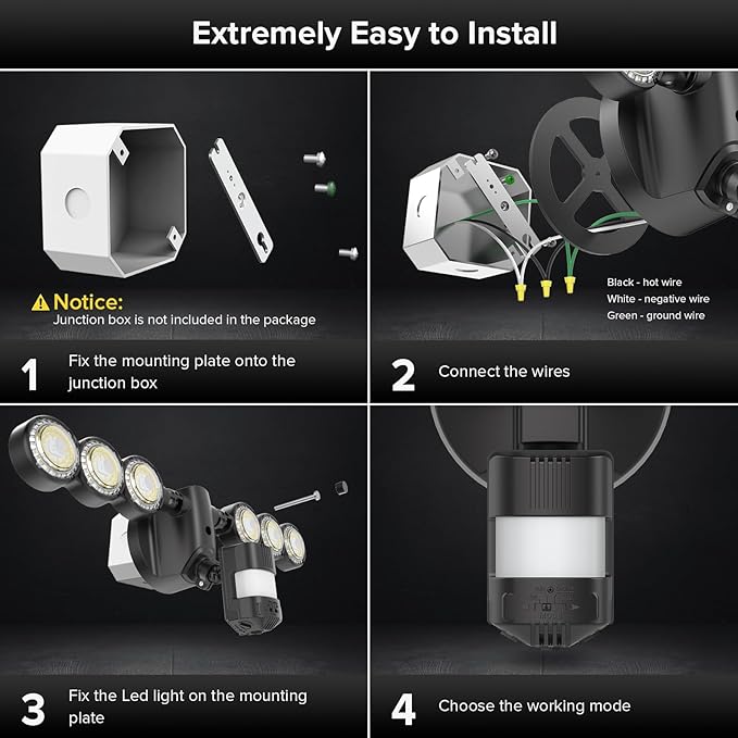 SANSI 55W 7000LM Motion Sensor Outdoor Security Lights, Super Bright 5000K Dusk - Image 7
