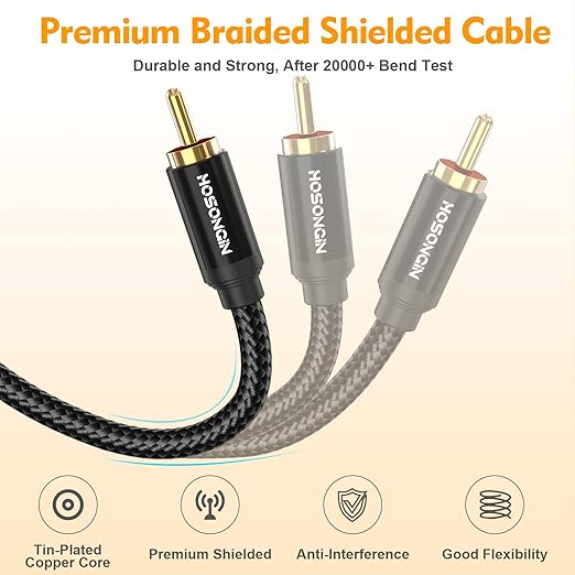 HOSONGIN RCA Y Splitter Cable, 1 Male to 2 Male Audio Cables, 12 Inch, 24K - Image 5