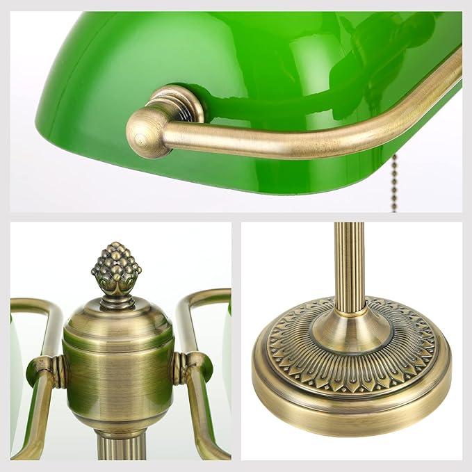 Newrays Green Double Head Glass Bankers Desk Lamp - Image 5