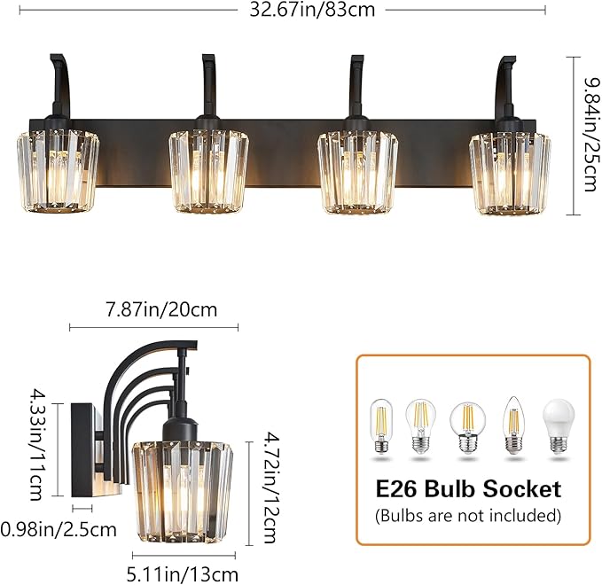 FDPBY Modern Bathroom Vanity Light, 4-Light Black Wall Sconce - Image 4