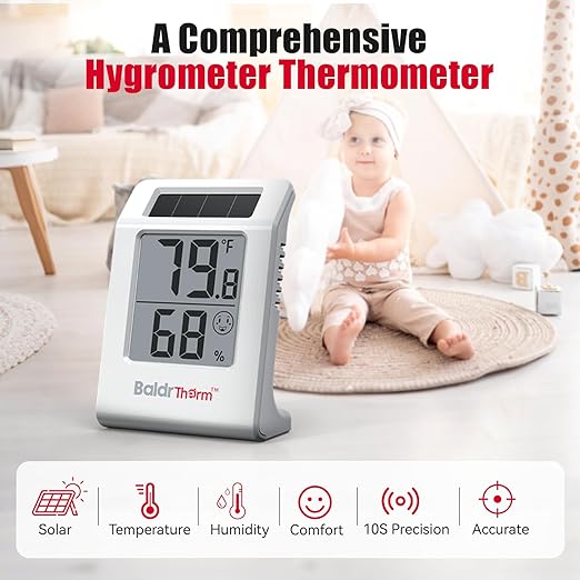 BaldrTherm 2.2'' Digital Thermometer and Hygrometer Meter, Solar-Powered Indoor - Image 6