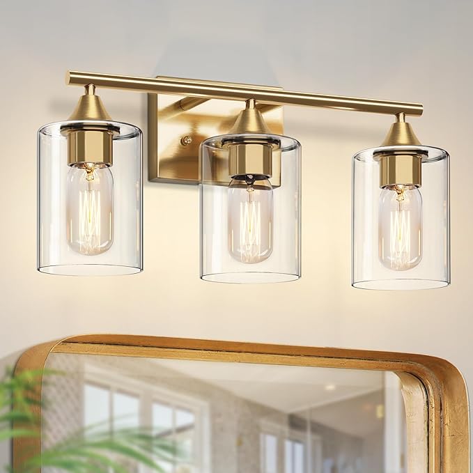 XPEHK Gold Bathroom Light Fixtures, 3-Light Vanity Lights, Modern Brushed Brass by XPEHK