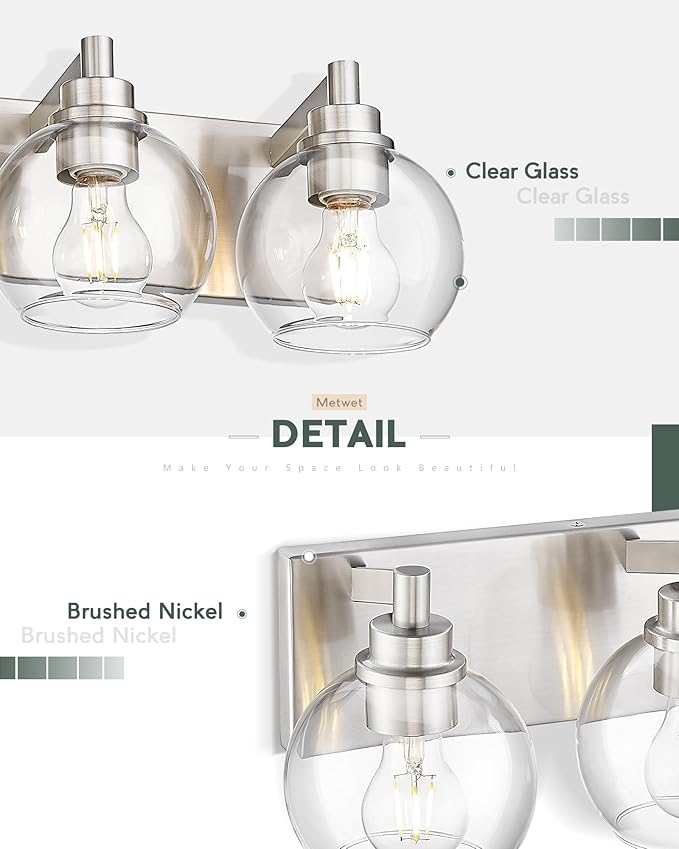 METWET Bathroom Light Fixtures, 5 Light Brushed Nickel Vanity Light, 32 Inch - Image 3