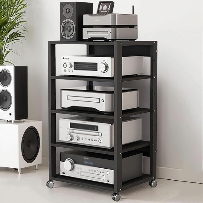 Dernoing 5 Tier Audio Rack Tower, CD Record Player Stereo Receiver AV Equipment - Image 5