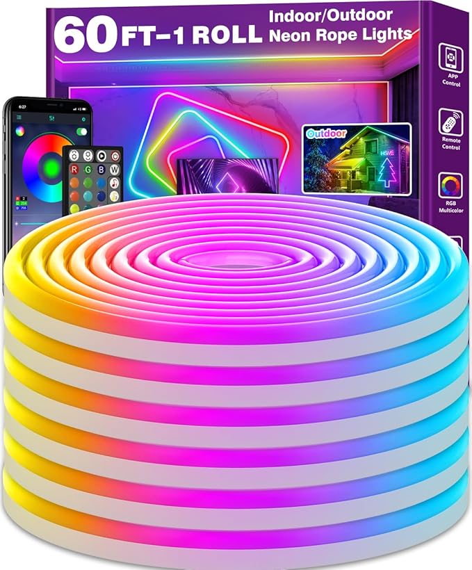 SINLEY Led Neon Rope Lights 60FT, Control by Unknown