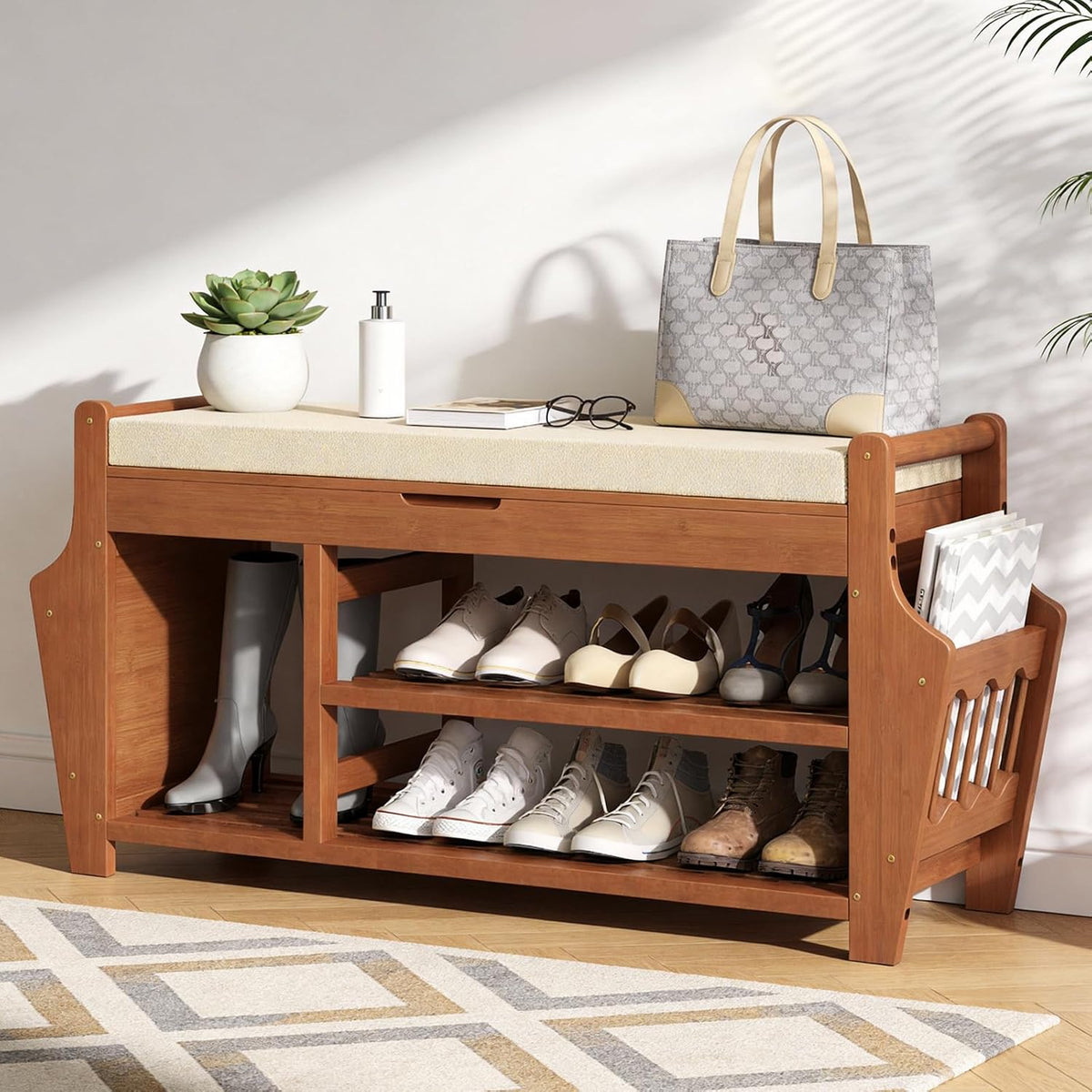 39.4in shoe bench with 2 holder, 3 tier, main product view