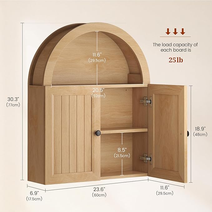 Arched Bathroom Wall Cabinet, 23.6 x 30.3'' Over The Toilet Cabinet - Image 2