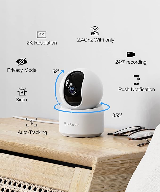 GALAYOU Indoor Security Camera 2K, Pet Camera, 360 Degree 2.4G WiFi Home - Image 2