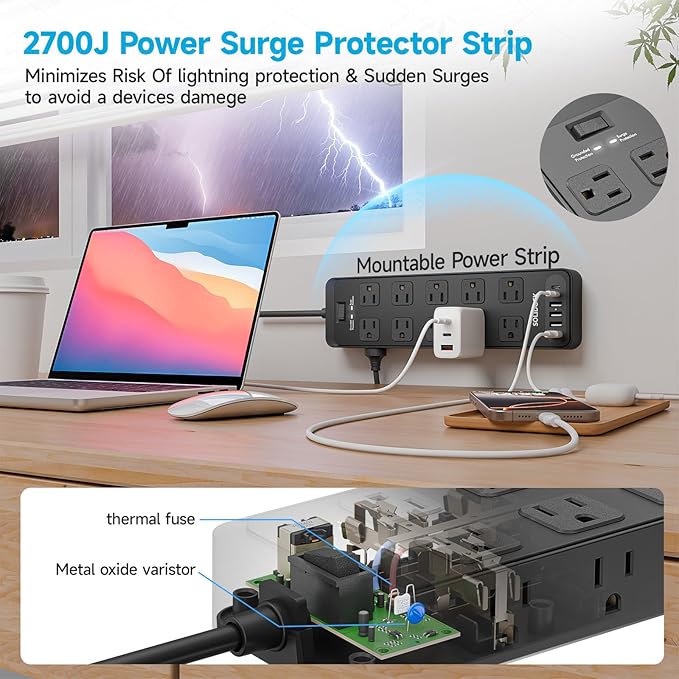 Solidock Flat Plug Power Strip Surge Protector - Image 5