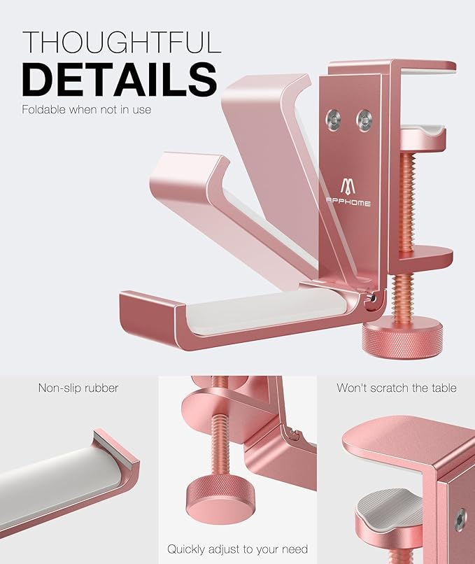 Foldable Headphone Stand and Hook – Aluminum Headset Holder Clamp Mount Under - Image 4