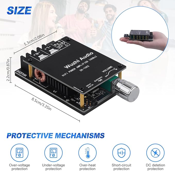 ZK-1002 Bluetooth 5.0 Audio Amplifier Board, 100W x 2 2.0 Channel Mini HiFi - Image 7