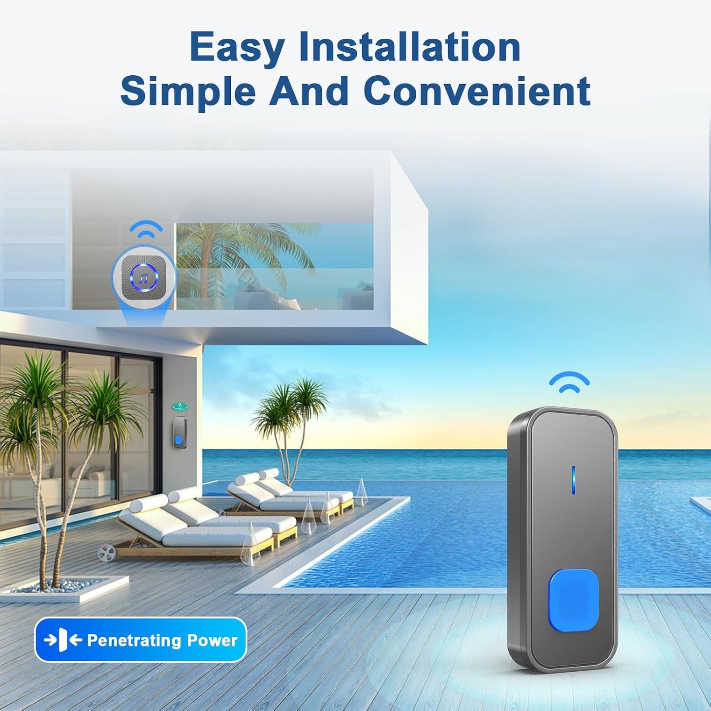 SURFOU Wireless Doorbell for Home, 1 Push Button & 1 Plug-in Receiver | Whole-Home Wireless Door Chime-1300ft Operating Range, Waterproof Door Chime with 55 Melodies, LED Alert