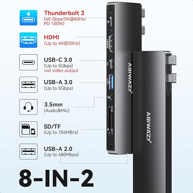 USB C Adapter HDMI USB Multiport Hub, 8 in 2 Accessories - Image 2