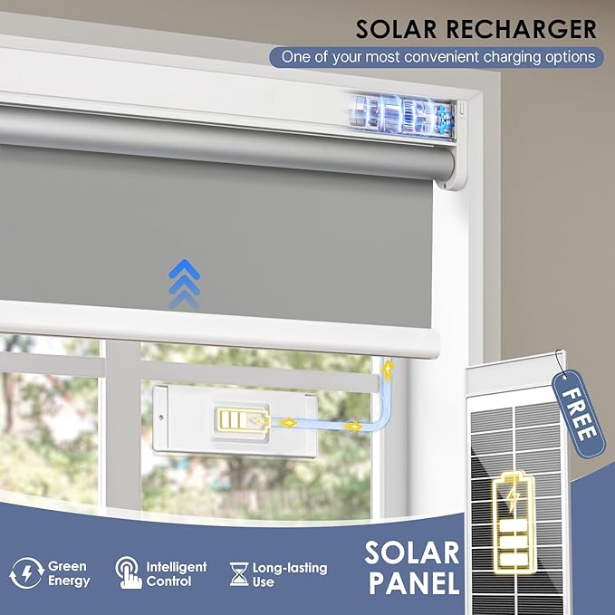 Motorized Blinds with Remote Control【Solar Panel Included】 Tin Grey, 33¾"W*72" H - Image 4