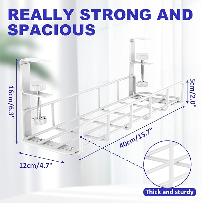 Under Desk Cable Management Tray, 31.5'' No Drill Steel Cable Tray Organizers - Image 6