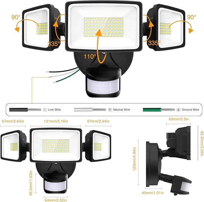 Onforu 2 Pack 75W LED Motion Sensor Outdoor Lights, 7000LM Dusk to Dawn Outdoor - Image 9