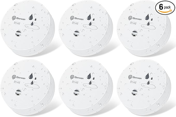 Geevon 6 Pack Water Leak Detectors, 100dB Water Sensor Alarms Flood Detector by GEEVON