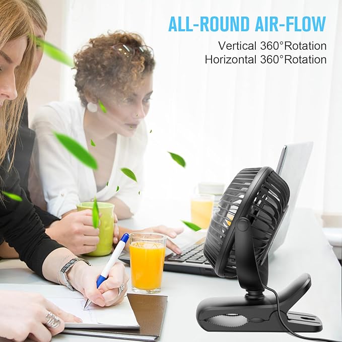 BESKAR Small Clip on Fan, 3 Speeds USB Fans - Image 5