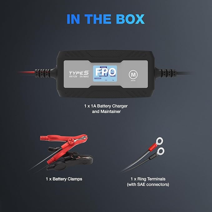 Type S 1A Smart Battery Charger & Maintainer, 6V & 12V Fully Automatic Trickle - Image 6
