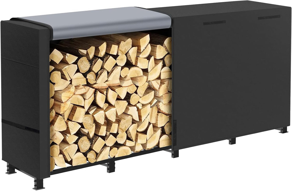 8ft firewood rack outdoor with waterproof widened cover, main product view