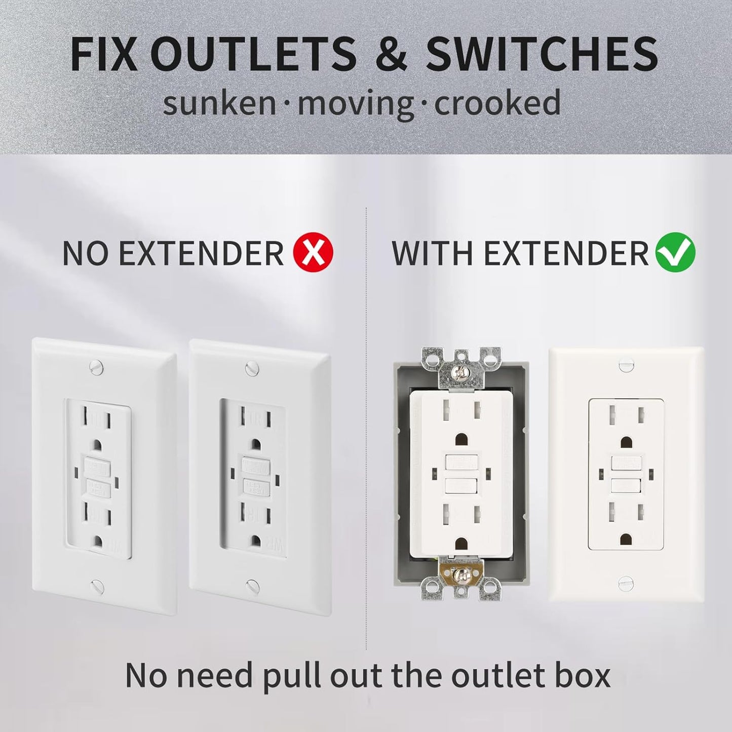 Single Gang Receptacle Outlet Box Extenders 1/2",Gray,Pack of 4 | Electric Outlet Extender Box With 8 screws; Receptacle Extender for Electric Box and Electric Outlet Switches.