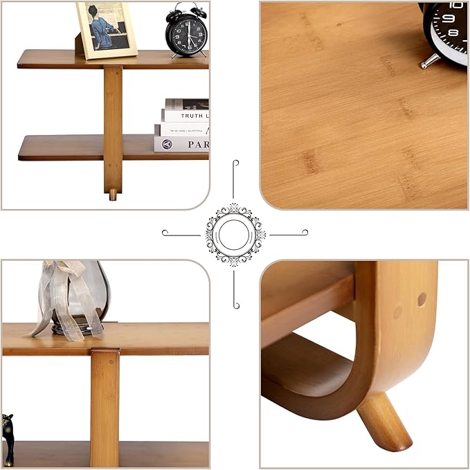 HollyHOME Bamboo TV Stand with Storage - Image 5