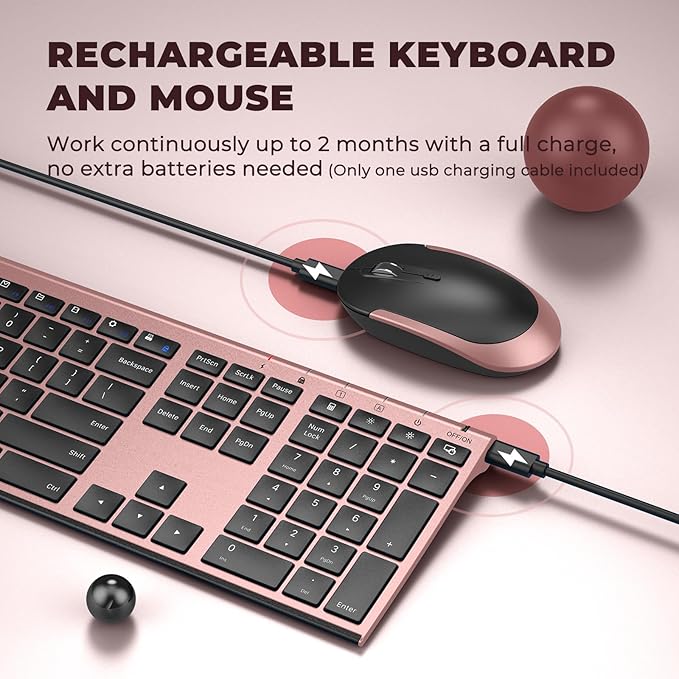 Wireless Keyboard and Mouse, Vssoplor 2.4GHz Rechargeable Compact Quiet - Image 3