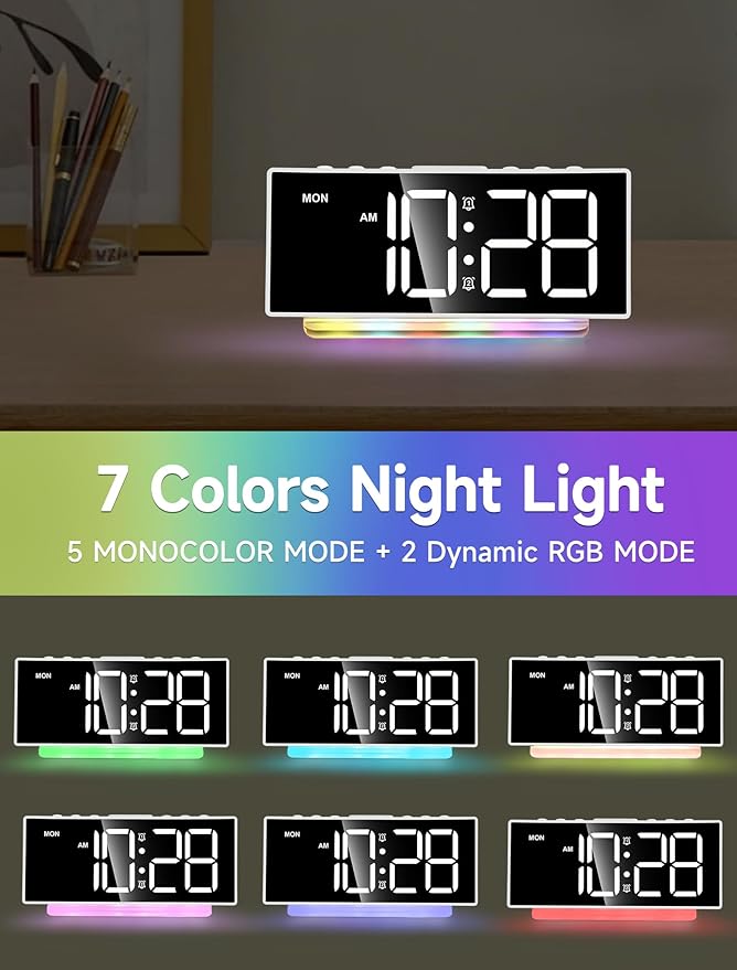 Cadmos Loud Alarm Clocks for Heavy Sleepers, Large Digital Display, 7 Color - Image 3