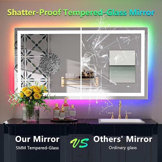 YEELAIT 55x30 Inch RGB LED Bathroom Mirror Front Light and RGB Backlit Lighted - Image 6