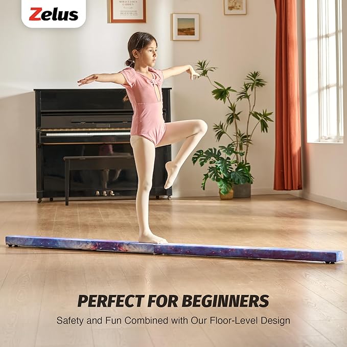 ZELUS 8' Folding Gymnastics Balance Beam, Floor Balance Beam w/Carry Handles - Image 2