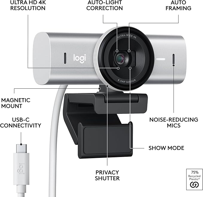 Logitech MX Brio Ultra HD 4K Collaboration, Streaming Webcam, 1080p at 60 FPS - Image 7