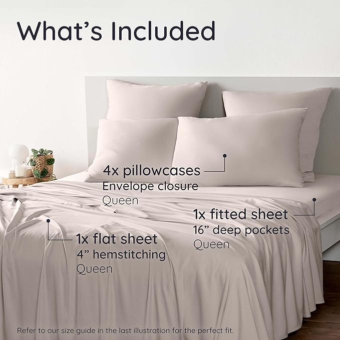 Bambaw 100% Viscose Derived from Bamboo Sheets Queen Size Set – 6pcs Cooling - Image 2