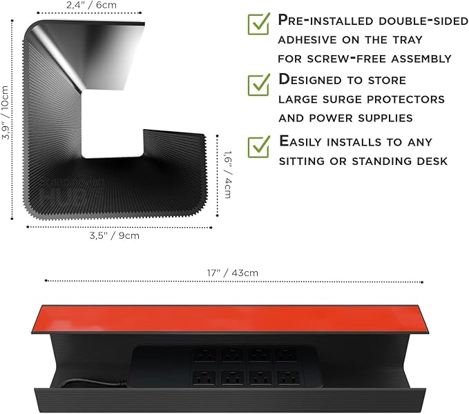 No-Screw Under Desk Cable Management Tray - Image 6