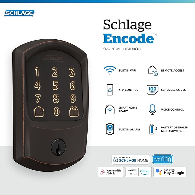 SCHLAGE BE489WB GRW 716 Encode WiFi Deadbolt Smart Lock, Keyless Entry - Image 2